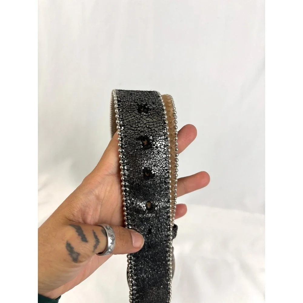 BB Simon‎ Rhinestone Belt Black Leather Crystal Studded Western Glam L